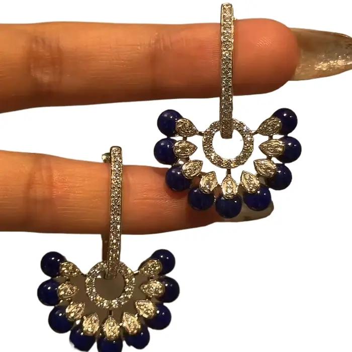 Boucles d'oreilles Vintage à pampilles en pierres précieuses bleu foncé pour femmes