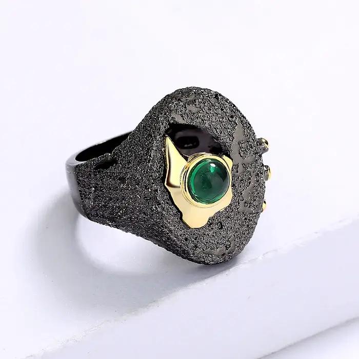 Bague creuse en or noir incrustée de Zircon vert bijou créatif alliance de mariage pour femmes pour événements spéciaux