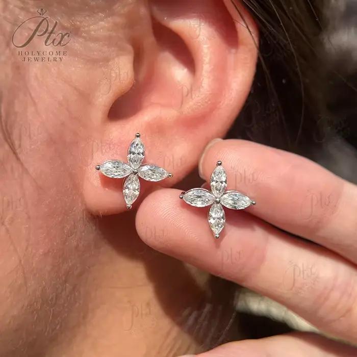 Nouvelle boucle d'oreille bijou Marquise forme Moissanite D couleur 925 argent Sterling plaqué 14K 18K femmes bijoux offre spéciale beau cadeau de mariage