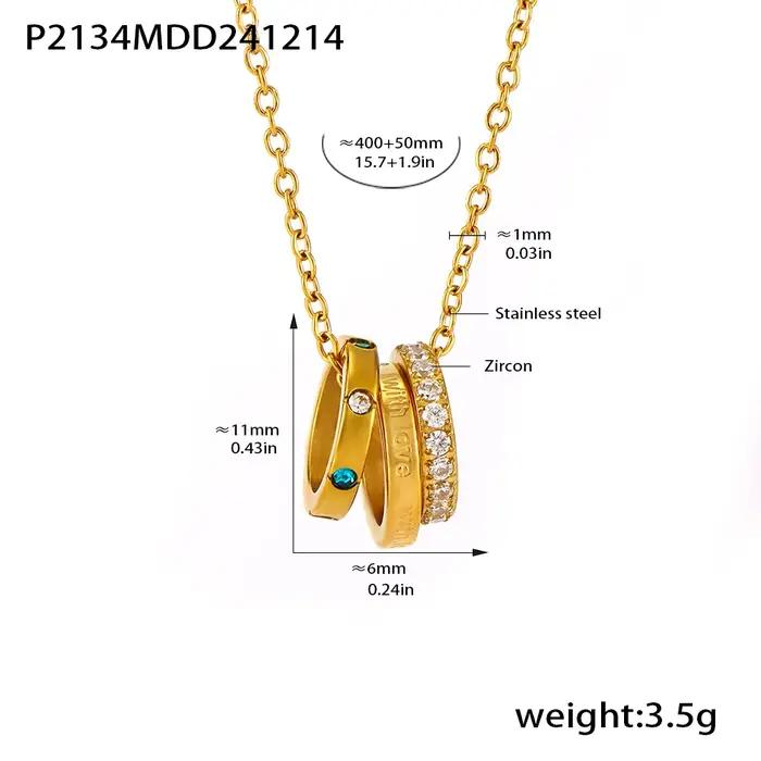 Collier chaîne pour femme en acier inoxydable avec triple pendentif rond plaqué or, étanche, avec br