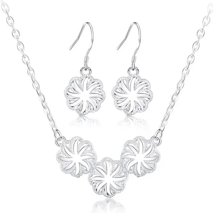 Parures de bijoux en argent sterling 925 pour femmes, magnifiques colliers et boucles d'oreilles à f