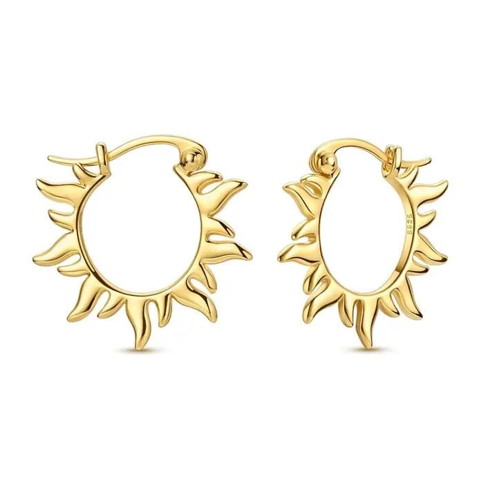 Offre spéciale couleur or argent 925 boucle d'oreille pour femme ronde soleil lune coeur cerceau bou