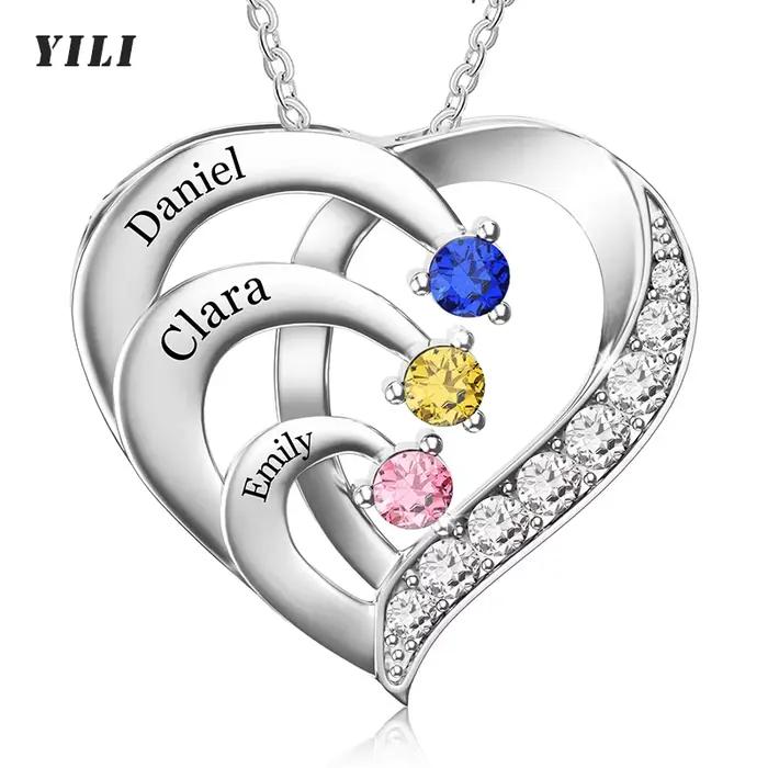 Collier de promesse personnalisé avec noms gravés et pierres de naissance, collier avec tracker de fitness pour homme et femme, cadeau d'anniversaire, bijou de style moderne pour occasions spéciales