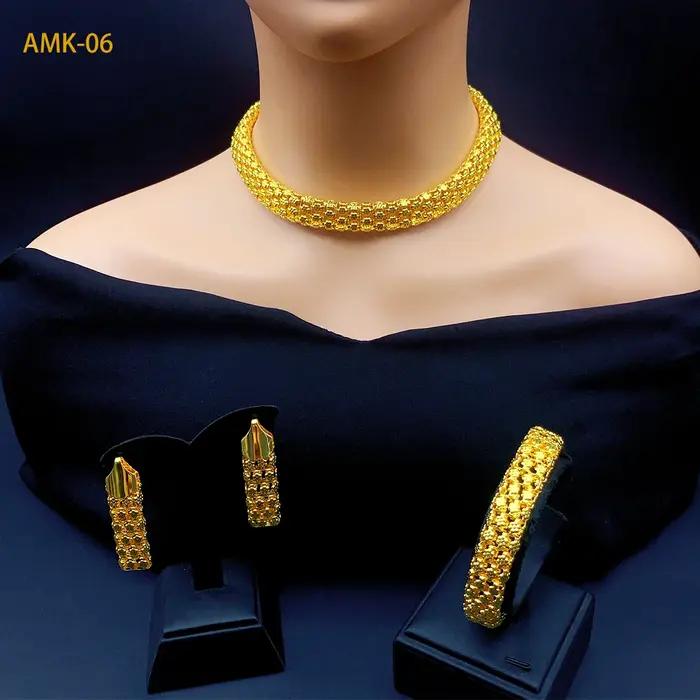 Ensemble de bijoux ANIID plaqué or 24 carats collier et boucles d'oreilles pour femmes mariage et occasions spéciales influences indiennes africaines