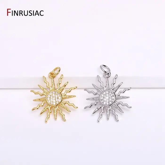 Breloques soleil rondes plaquées or 14K