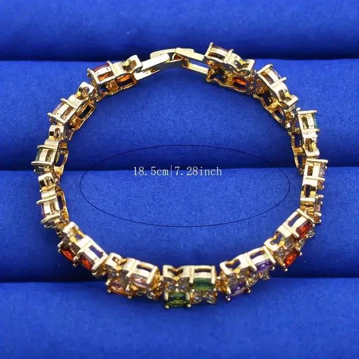 Bracelet tennis élégant zircone synthétique multicolore plaqué or 18 carats pour femmes occasion quotidienne cadeau spécial