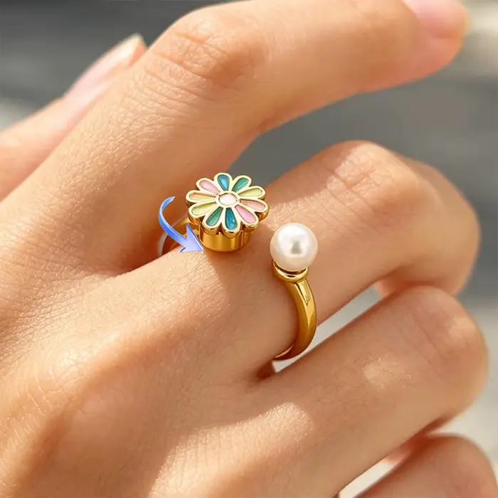 Bagues rotatives marguerites colorées pour femmes, plaquées or 18 carats, anti-stress, bijoux de mode, cadeaux pour toutes les occasions