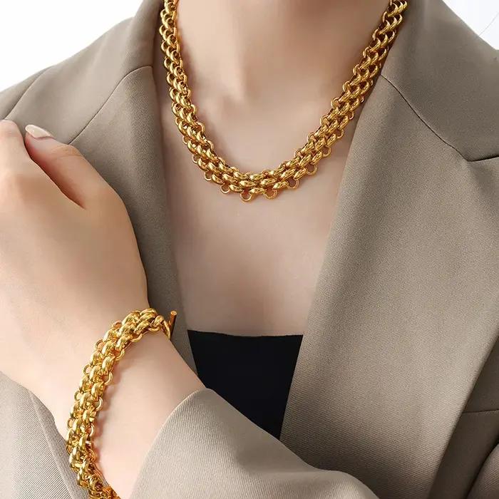 Collier chaîne massive plaqué or 18 carats style punk pour femmes et filles occasions spéciales été vacances parties