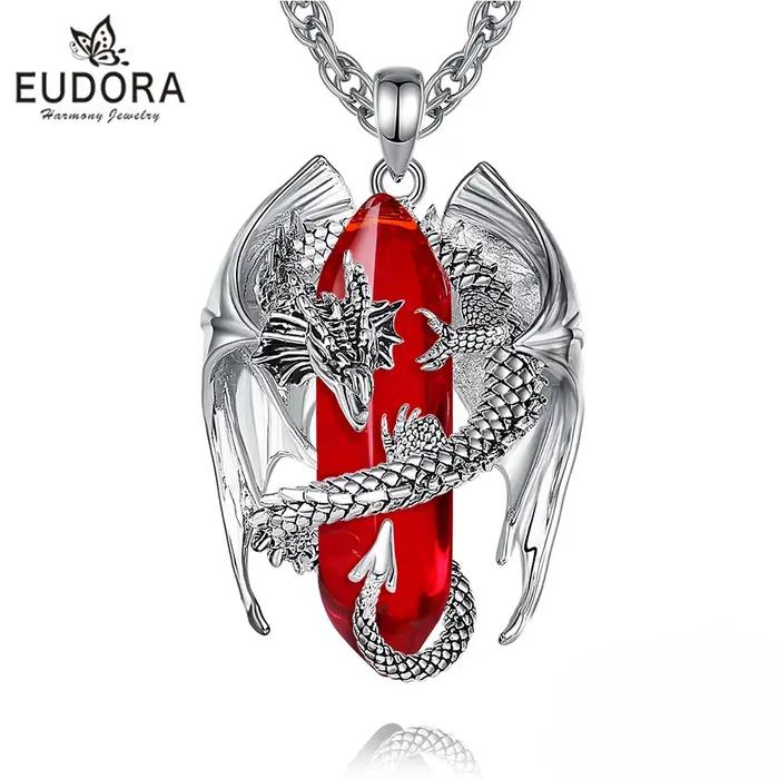 Eudora Dragon Twining Hexagonal cornaline naturelle prismatique collier Punk pierre de guérison pendentif bijoux fins pour femmes homme cadeau