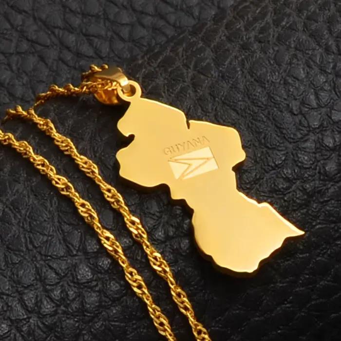 Collier pendentif drapeau de la Guyane Anniyo pour femmes, couleur or, bijoux de la Guyane, République de la Guyane # 077121