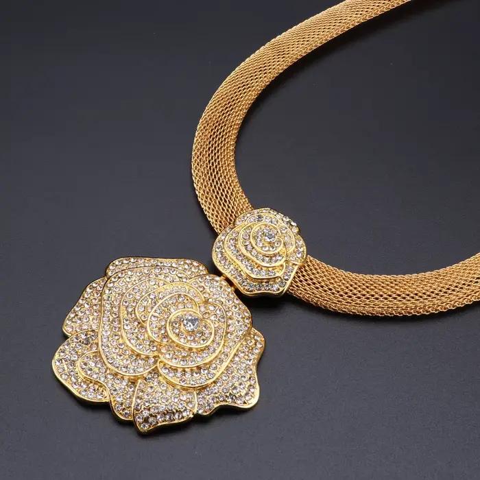 Ensemble de Bijoux de Luxe en Cristal Or et Argent pour Femmes Occasions Spéciales Mariage Fête Anniversaire