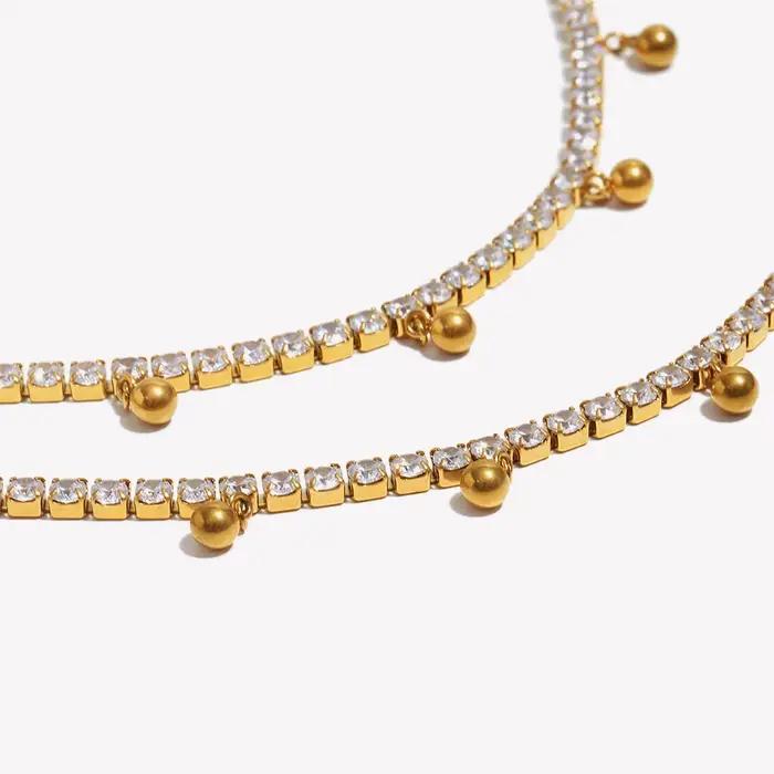 E.B.belle – ensemble de bijoux de luxe en acier inoxydable plaqué or 18 carats, perles rondes en Zircon transparent brillant, pendentif pompon, collier et Bracelet