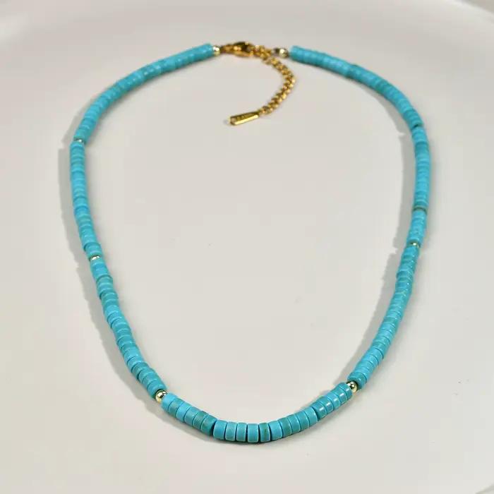 Collier perlé turquoise vintage pour femme, loisirs classiques, bijoux faits à la main, accessoires