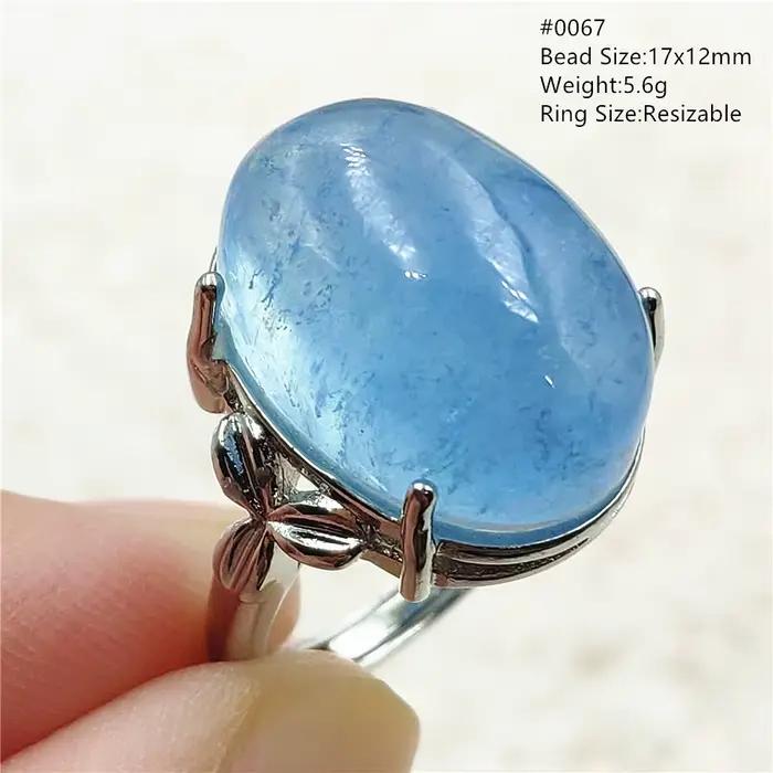 Bague brésilienne réglable avec perles d'aigue-marine bleue naturelle pour femme, bijoux ovales en argent regardé 925, Uto AAA