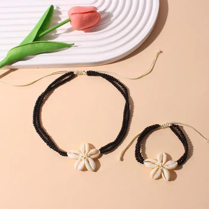 Ensemble de bijoux bohème en perles colorées, collier et bracelet, accessoire de mode essentiel pour les vacances d'été, 2025
