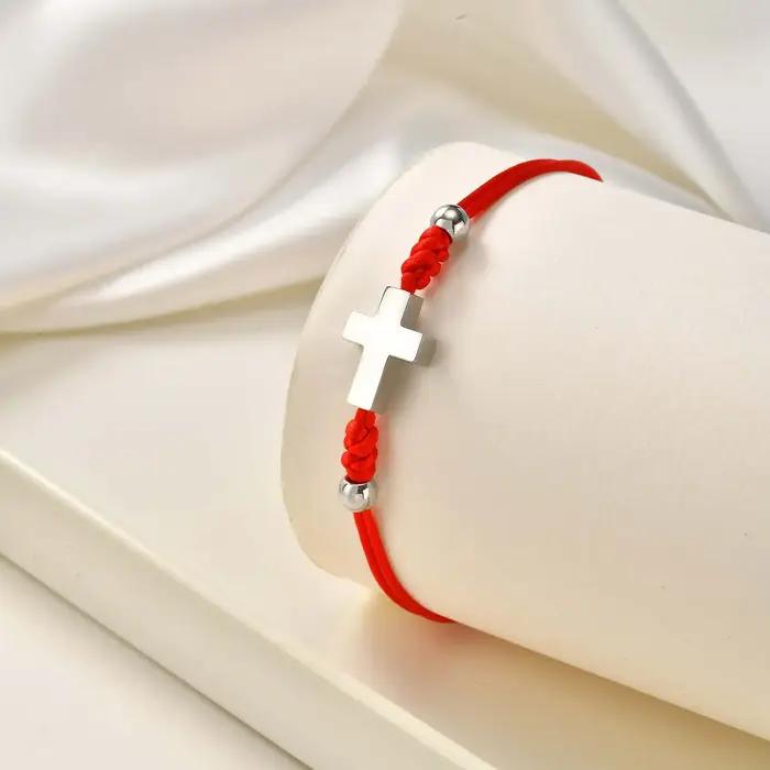 Bracelet croisé en corde tressée rouge pour femmes