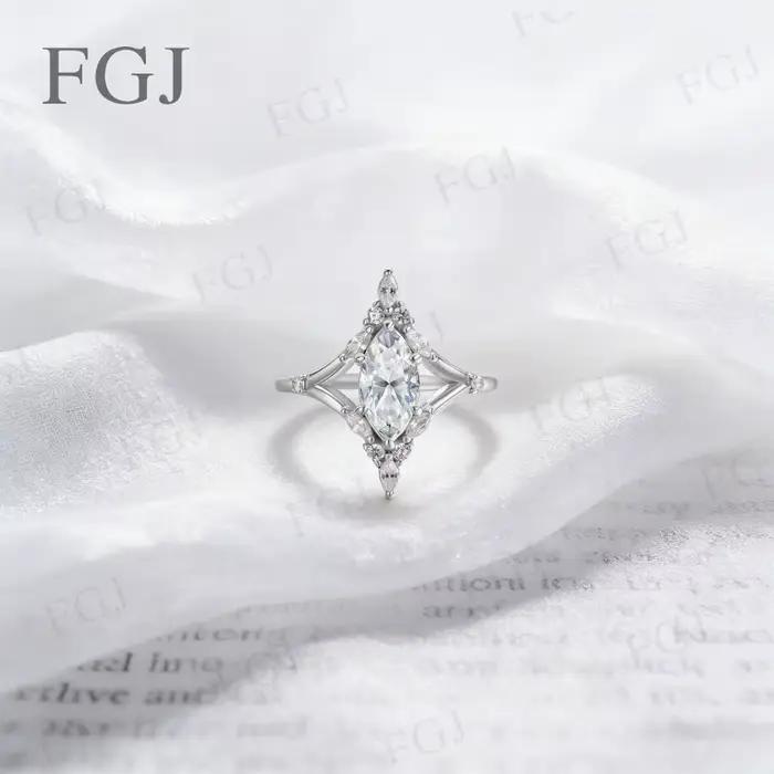 Bague Vintage en Moissanite Taille Marquise - Argent 925 Couleur D/Noir/Champagne Bijoux Fins Cadeau de Fiançailles Fête des Mères pour Femme