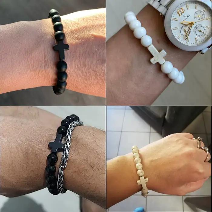 Bracelets de mode en pierre naturelle avec breloque croix de Jésus