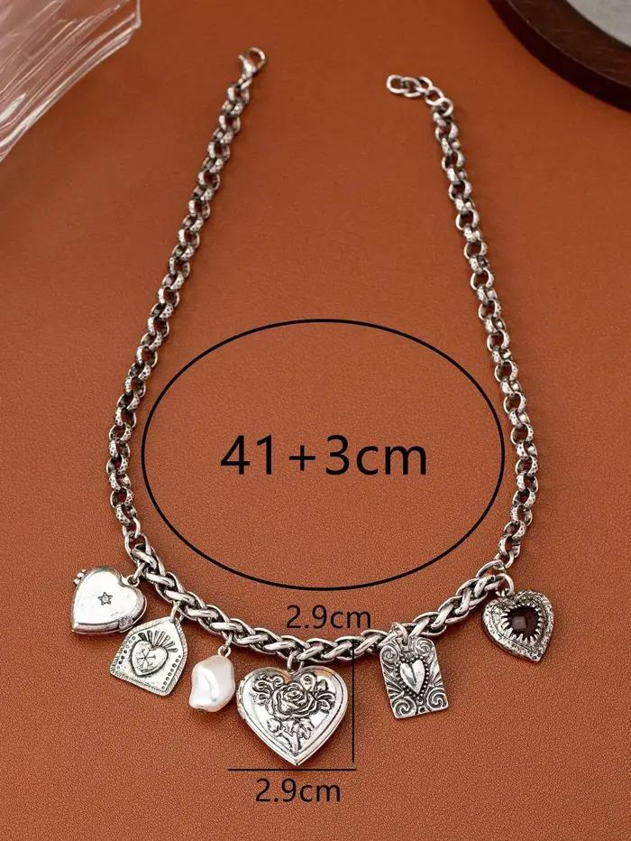 Collier Femme Tendance Luxe Léger Plaqué Argent Antique Multi-Pendentifs Occasions Spéciales