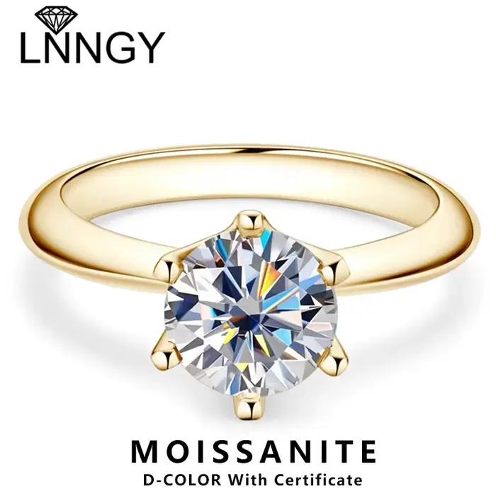 Lnngy 8MM 2CT bague Moissanite avec certificat 925 bagues Solitaire en argent Sterling pour femmes filles bandes de mariage scintillantes cadeau