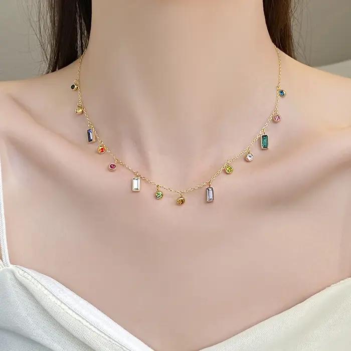 Chaîne de collier court Dopamine en Zircon coloré en acier inoxydable