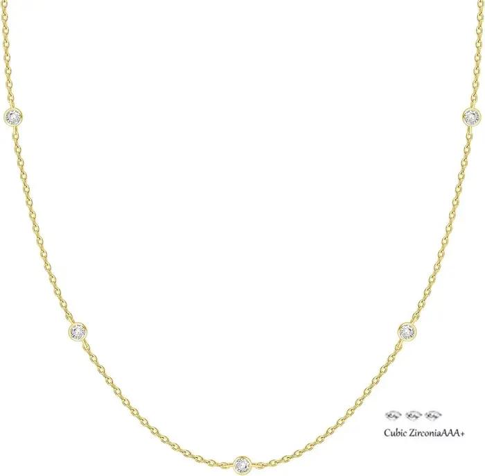 Collier de Station plaqué or K, collier en diamant plaqué argent pour femmes, colliers en diamant simulé, cadeau pour femmes, chaîne CZ