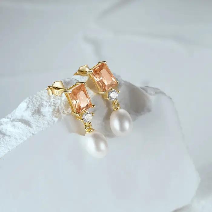Boucles d'oreilles pendantes en argent regardé 925 avec perle de cristal pour femme