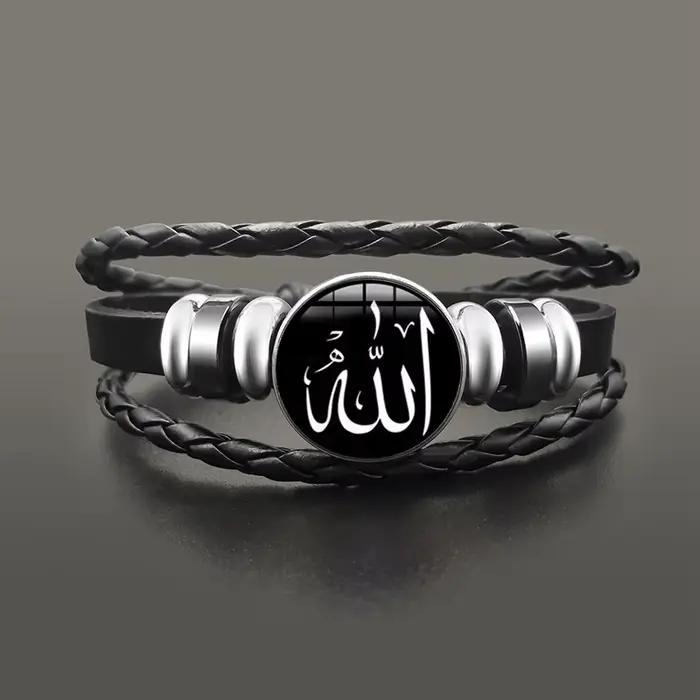 Bracelet Allah Musulman Isolamique en Verre Transparent avec Fermoir à Lacets pour Homme et Femme Occasions Spéciales