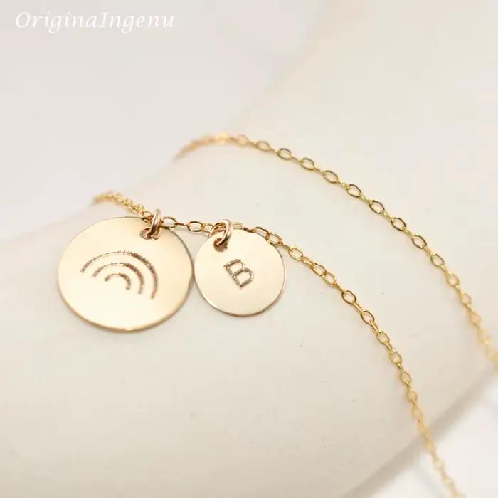 Collier avec lettres initiales en or 14K, pièces de monnaie rembourrées, bijoux ras du cou, pendenti