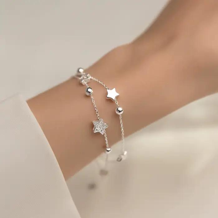 VENTFILLE 925 timbre couleur argent étoile Bracelet mode coréenne étoiles à cinq branches cristal Double Bracelet livraison directe en gros