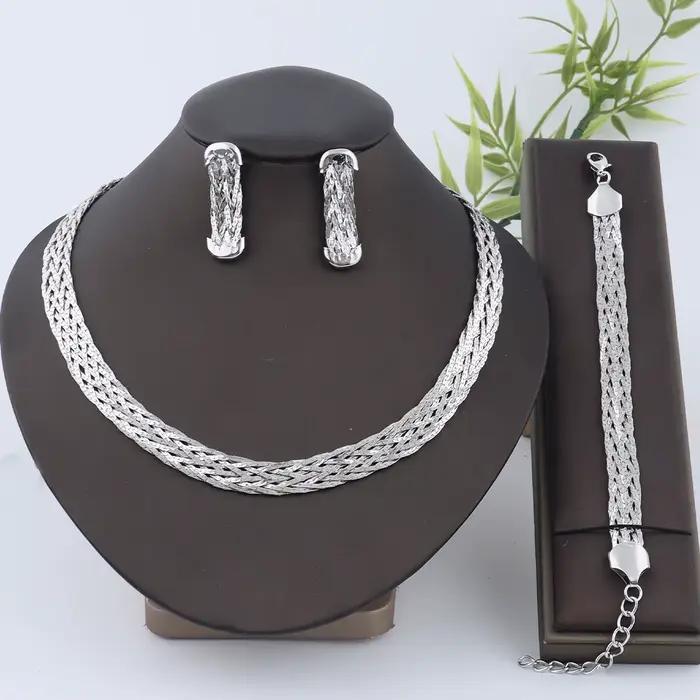 Ensembles élégants pour femmes, collier pour femme, collier tricoté, boucles d'oreilles, bracelet, e