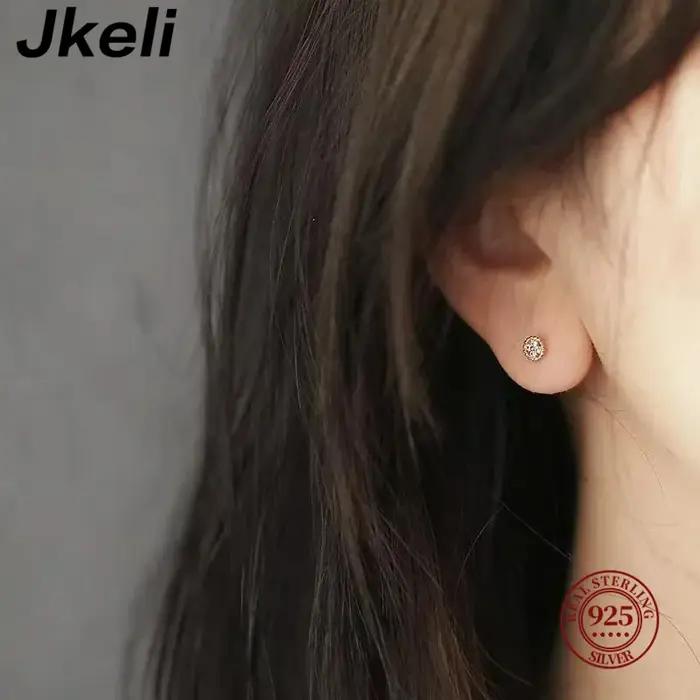 Jkeli Mini boucles d'oreilles en argent Sterling S925 plaqué or 14 carats bord de haricot croix fleur ornée disque rond bijoux de mode