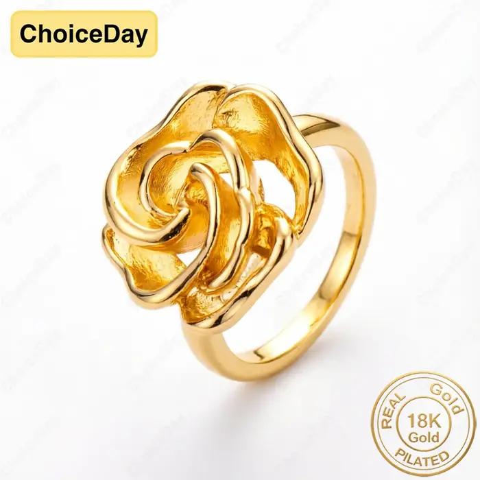 Plaqué or 18 carats # 8 bagues de luxe exquises en forme de rose pour femmes