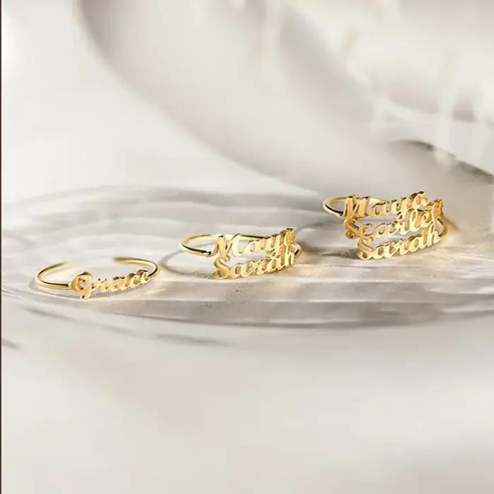 Bague personnalisable à double nom en acier inoxydable, réglable, bijoux pour couple et famille, pour hommes et femmes, cadeau personnalisé unique