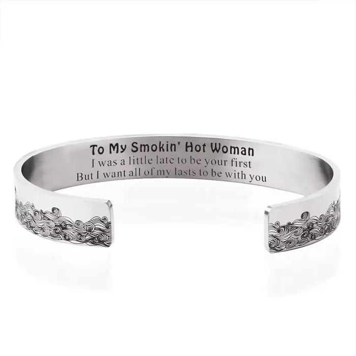 Bracelet manchette vague en acier inoxydable pour femme, cadeau d'anniversaire pour femme, petite amie, mari, petit ami, To My Smokin' Hot