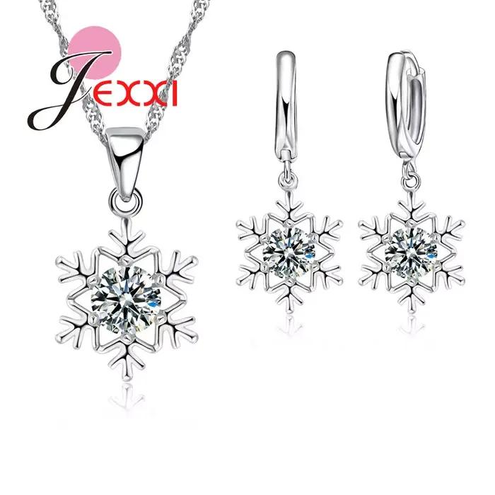 Ensemble de bijoux de mariée de luxe pour femmes, en argent Sterling 925 véritable, en forme de neig