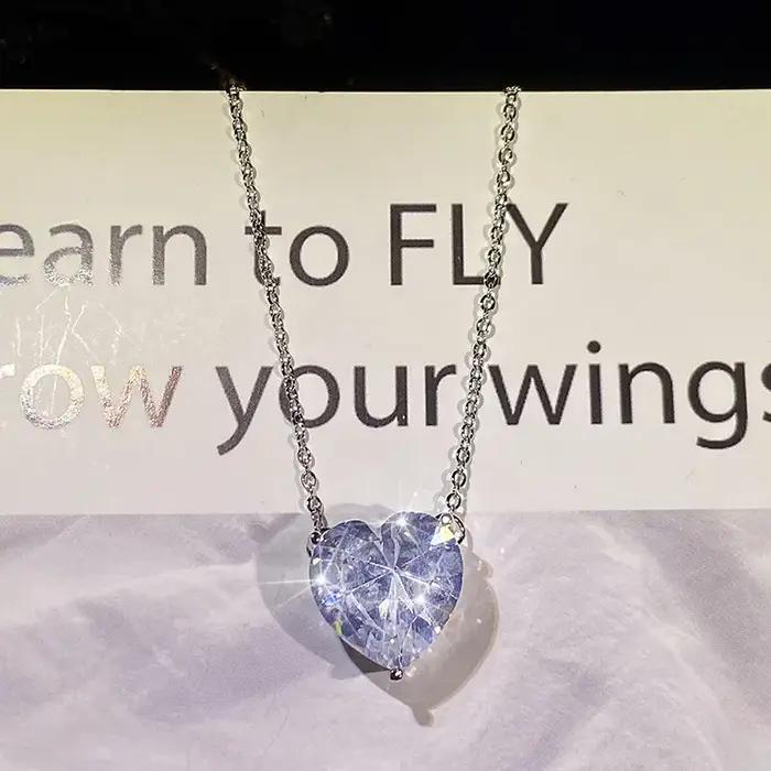 Collier Titanic coeur d'océan en cristal bleu simple pour femme, pendentif coeur d'amour pour toujou