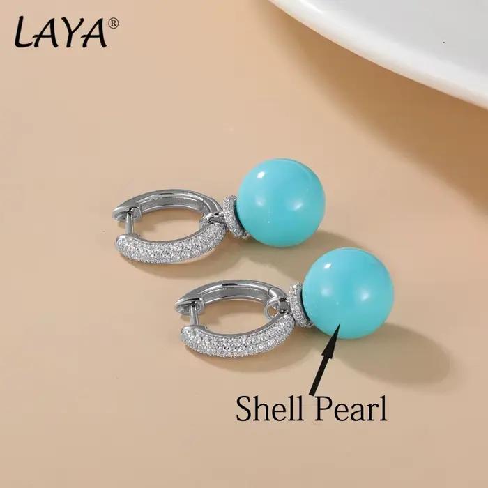 LAYA nouvelle mode Turquoise boucles d'oreilles Zircon 100% 925 argent Sterling