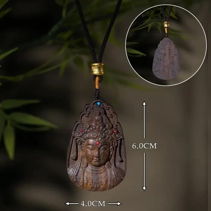 Collier pendentif Guanyin en bois d'agar sculpté pour hommes et femmes, amulette de paix et de bénédiction, cadeaux