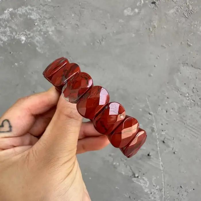 Bracelet en pierres naturelles rouge jaspe géométrique pour femme décontracté sportif occasions spéciales