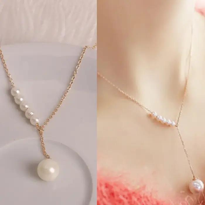 Collier de perles coréennes semi-rondes élégant avec chaîne en maillons pour femmes occasions spéciales bohème