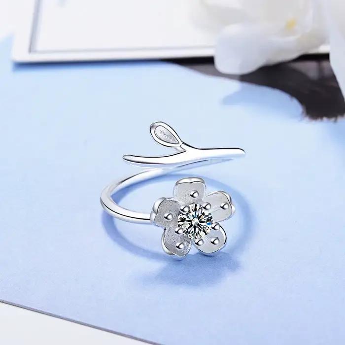 Bague Say en argent 925 sterling avec zirconium blanc, bague de cocktail romantique et mignonne pour engagement et occasions spéciales