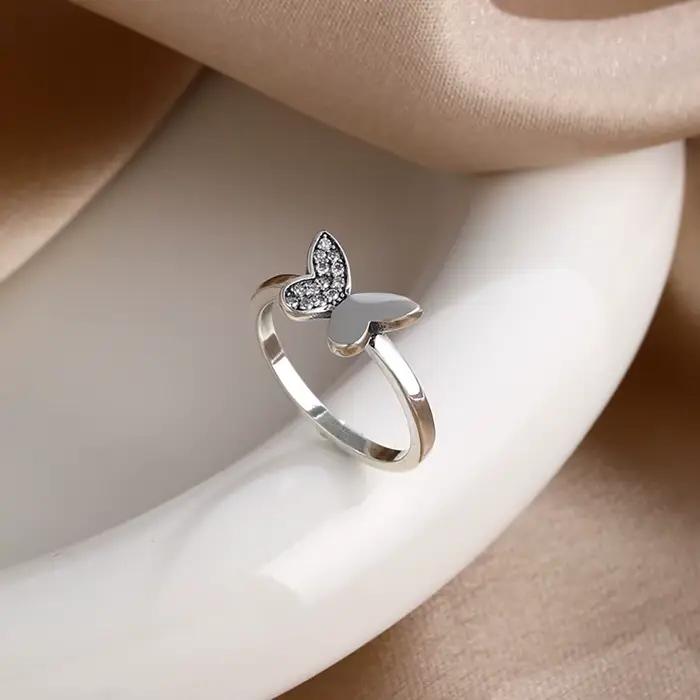 Bague luxueuse en argent 925, motif papillon, tailles 6, 7, 8, 9, idéale pour les femmes européennes, bijou exquis pour les mariages 