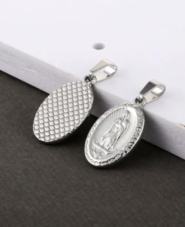 Médaille catholique Notre-Dame de Guadeloupe, pendentif ovale en acier inoxydable, médaillon vierge marie pour collier, accessoires de fabrication de bricolage