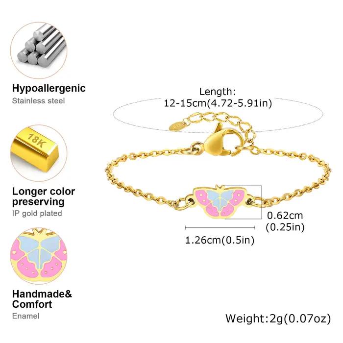 Bracelet papillon pour bébé garçon et fille, bracelets en acier inoxydable avec document doré, cadeau d'anniversaire pour fête de bébé, non allergique