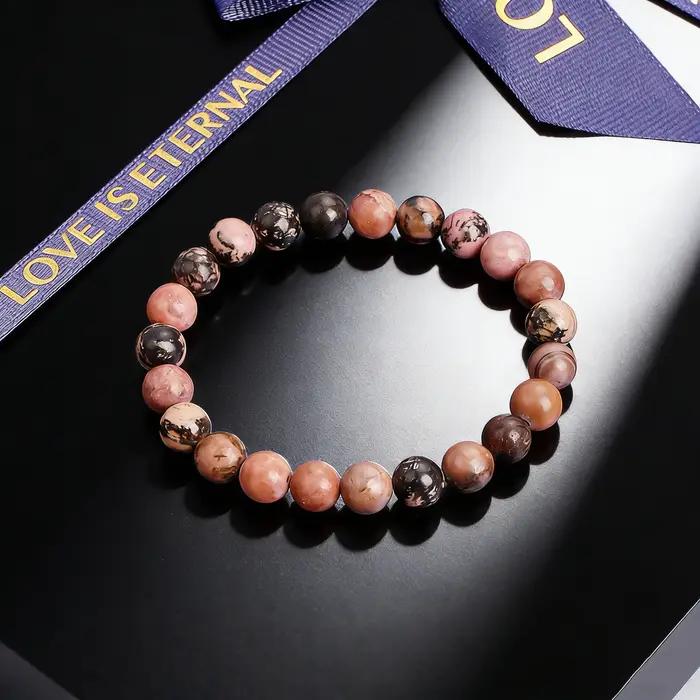 Bracelet en perles de rhodonite pierre naturelle bracelet de guérison reiki vitalité protection bijou exquis homme femme occasions spéciales
