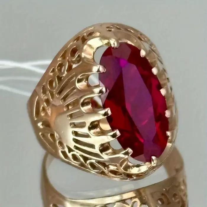 Bague vintage pour femme incrustée de CZ rouge, couleur or tendance, gravée à la main, motif géométrique, pour usage quotidien, bijoux de fête, cadeau d'anniversaire
