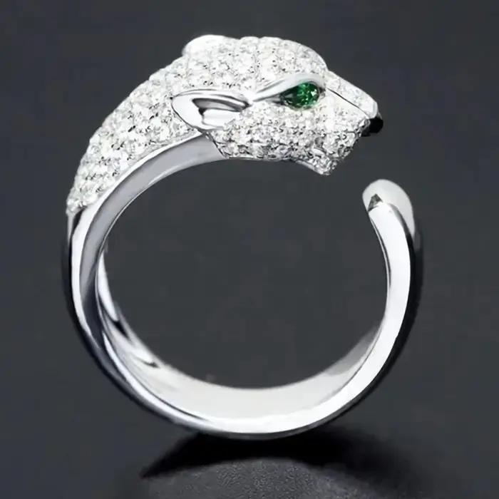 Bague tête de léopard en argent sterling 925 sertie de cristal original unique pour femmes occasions spéciales engagement mariage soirée