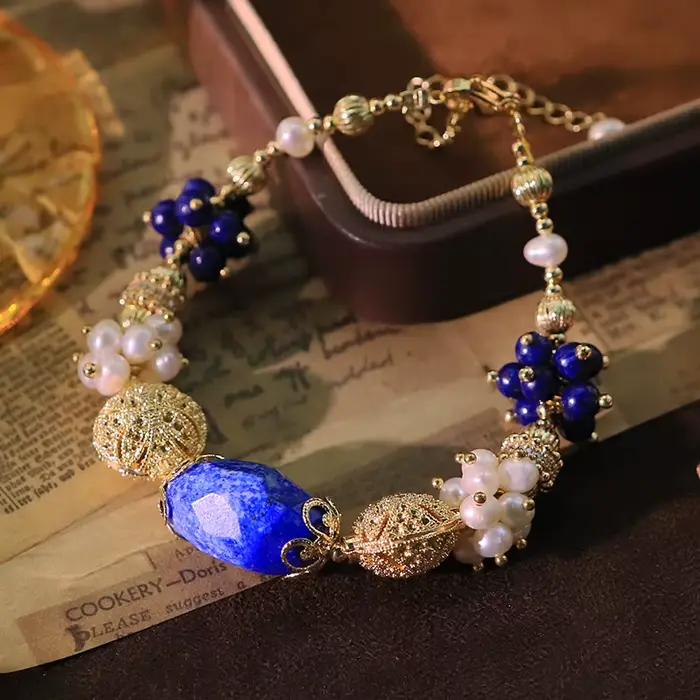 Bracelet de perles d'eau douce naturelles Lapis Lazuli
