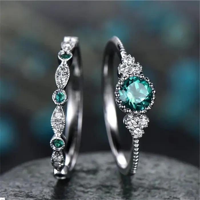 Bague en argent 925 avec émeraude et diamant pour femme